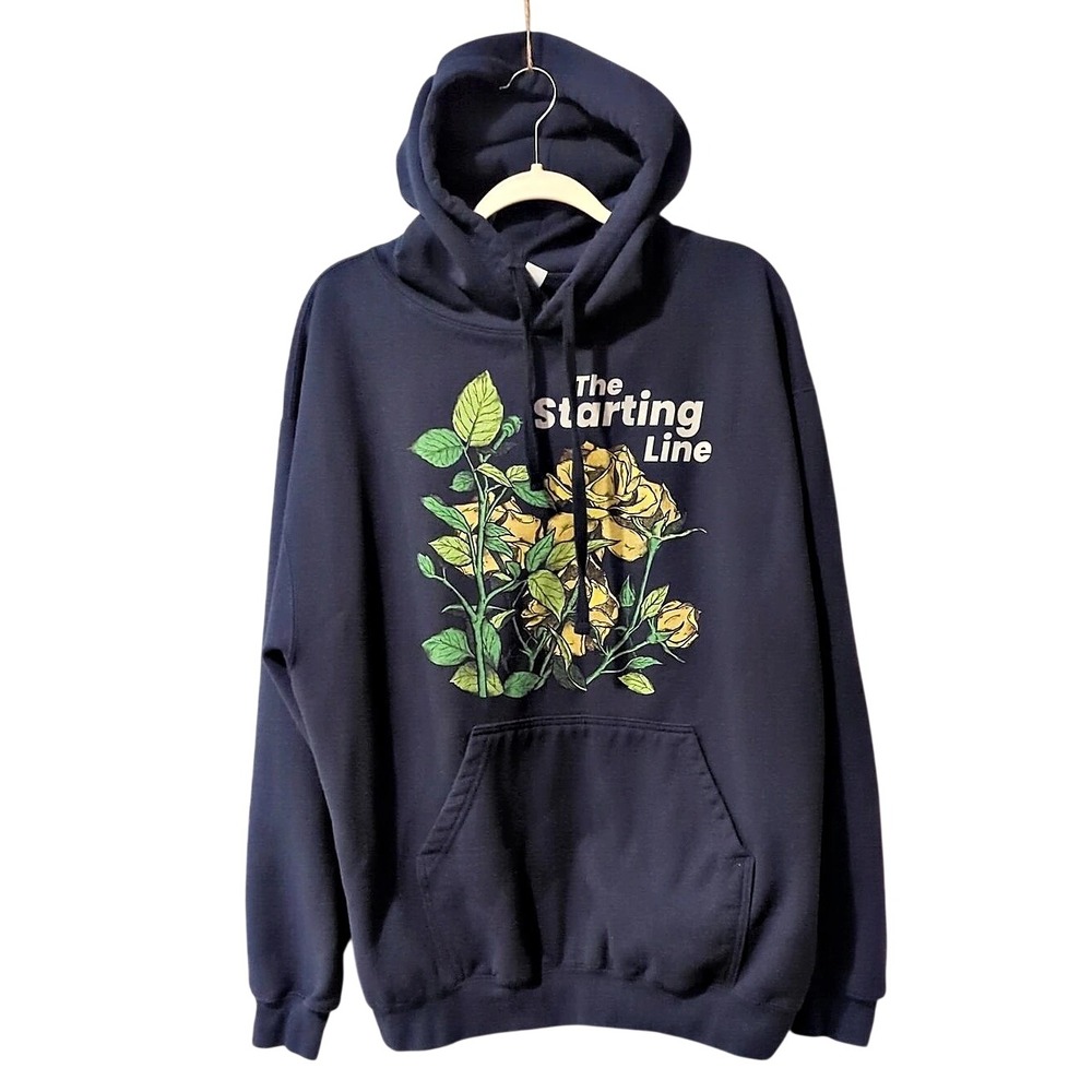Tultex The Starting Line Hoodie XL Navy Blue Rose Band Graphic Pullover